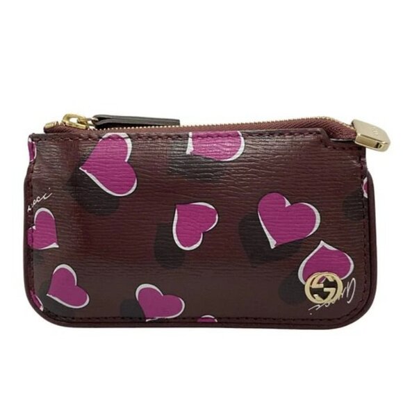 Auth GUCCI Interlocking G 233183 Bordeaux Pink Multi Leather Coin Case